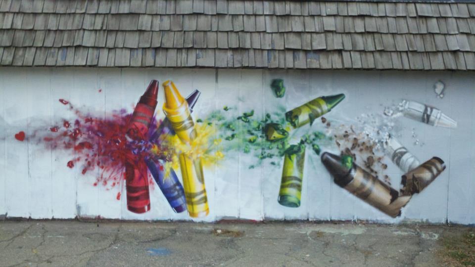 Gamma Acosta's mural 'Crayons' recalls the Sandy Hook school shooting (Photo: Gamma Gallery)